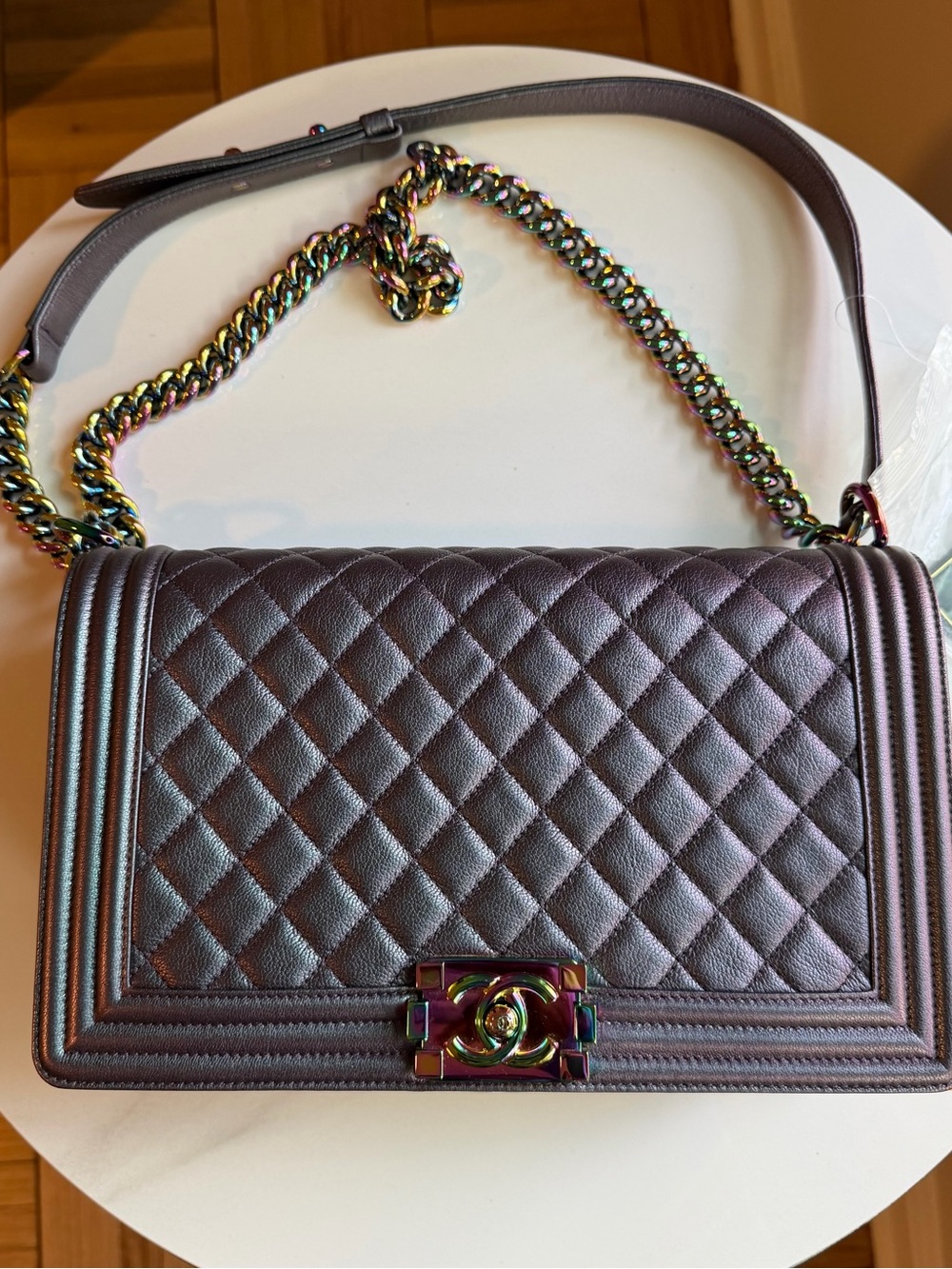 Chanel Mermaid Boy Iridescent Purple quilted goatskin rainbow hardware